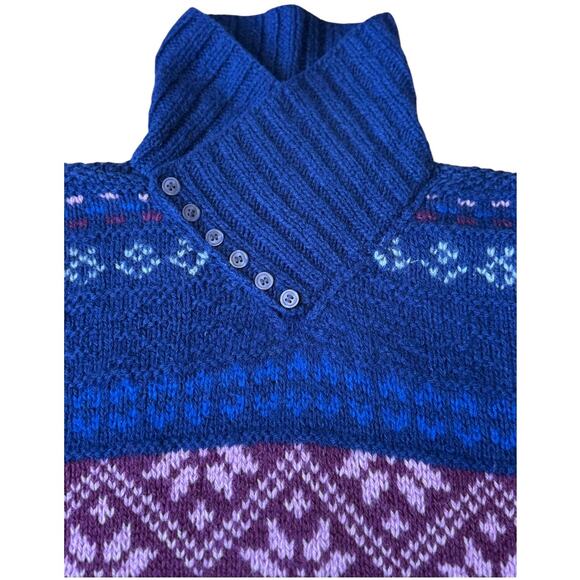 Vintage SKYR Shetland Wool Fair Isle Sweater Blue Purple Nordic Small to medium - Picture 8 of 15